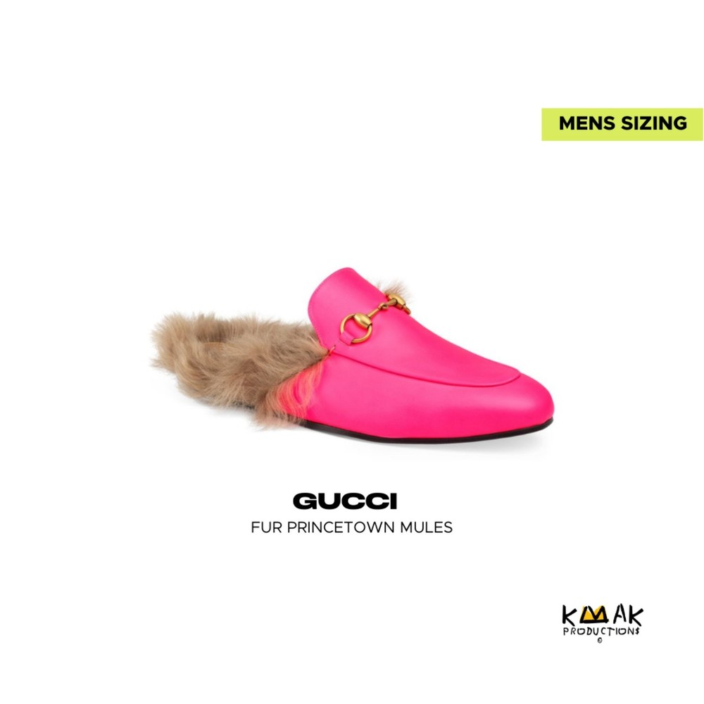 Gucci Neon Pink Fur Men's Princetown Slides